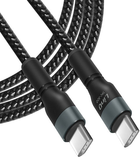 LinQ Плетен USB 2.0 Кабел USB-C Мъжки - USB-C 60W Захранване PD Черен 3м TPC-300