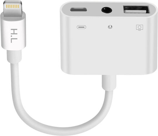 Lightning Charge Adapter Iphone Ipad Lightning To Usb 3.5mm Jack White