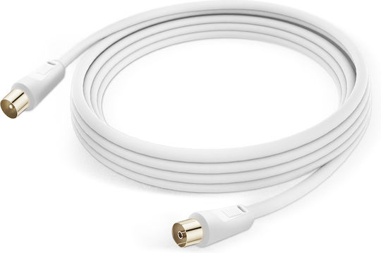 Коаксиален ТВ антена кабел мъжки женски 9.5мм PVC 3м Linq бял