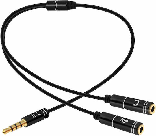 Avizar Convertor 3.5mm Masculin în 3.5mm 2x Femelă 1 Bucată HL091-BK