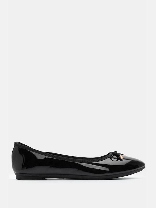 Luigi Patent Leather Pointy Ballerinas with Strap Black