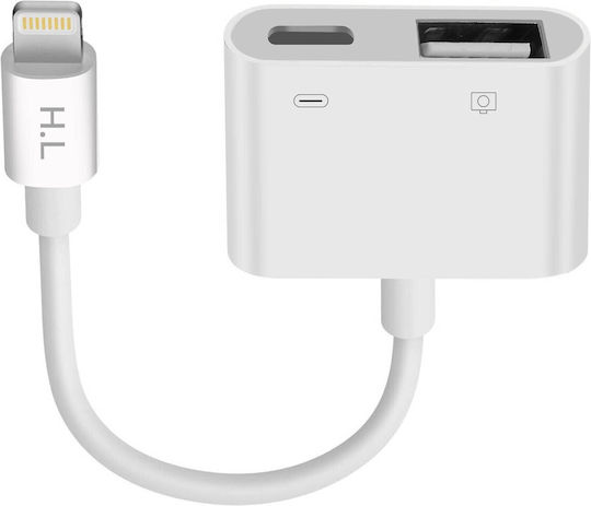 Avizar Μετατροπέας Lightning male σε Lightning / USB-A female Λευκό 1τμχ HL109