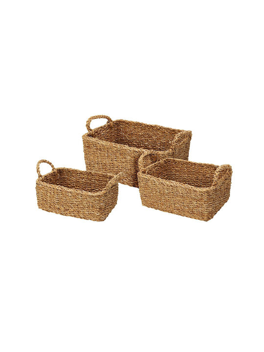 Set of Decorative Baskets Straw with Handles Beige 3pcs Marva