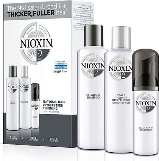 Nioxin System 2 Hair Treatment Set Against Hair Loss For Thin Hair With Shampoo & Conditioner 3 Pieces