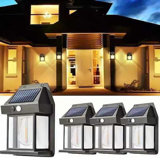 Set of 4 Wall Solar Lights 1W 600lm Natural White 4000K with Motion Sensor and Photocell IP65
