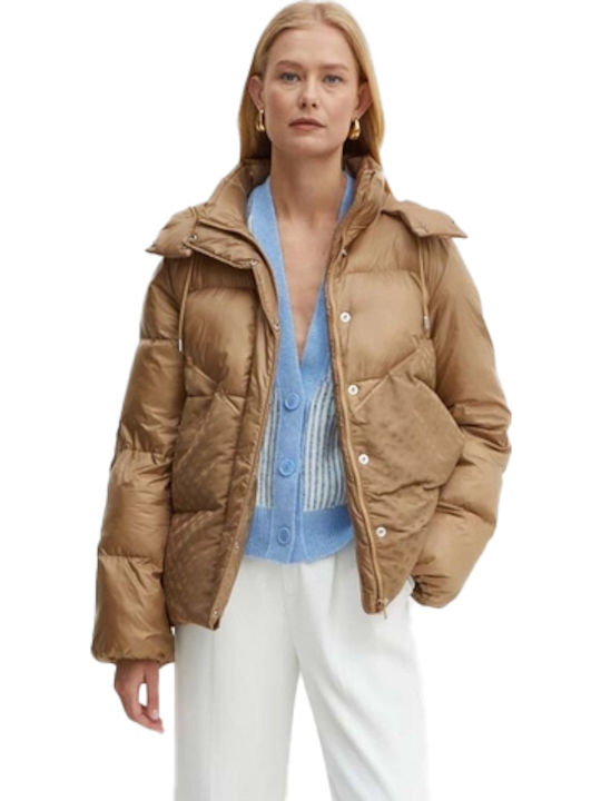 Boss Κοντό Γυναικείο Μπουφάν για Χειμώνα Beige