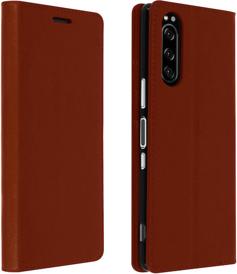 Folio Echtleder Sony Xperia 5 Hülle Kartenhalter Video-Ständer Tan