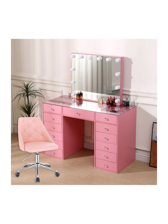 Wooden Makeup Dressing Table Pink with Mirror xx