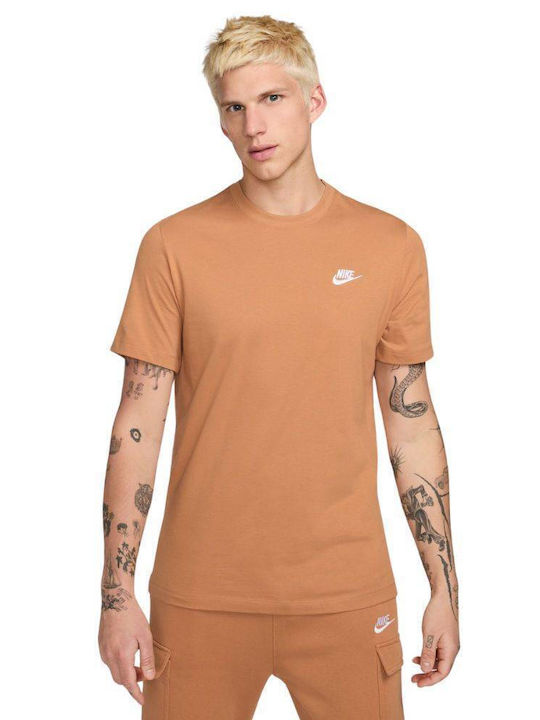 Nike Club Ανδρικό Αθλητικό T-shirt Κοντομάνικο Flax