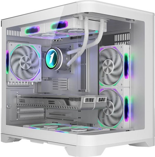 1STPLAYER UV5 Геймърско бюро Мини кула Компютърна кутия със страничен прозорец Бял