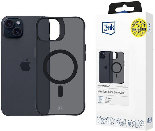 3MK Magcase Back Cover Silicone / Plastic / Tempered Glass 2mm Black (iPhone 15)