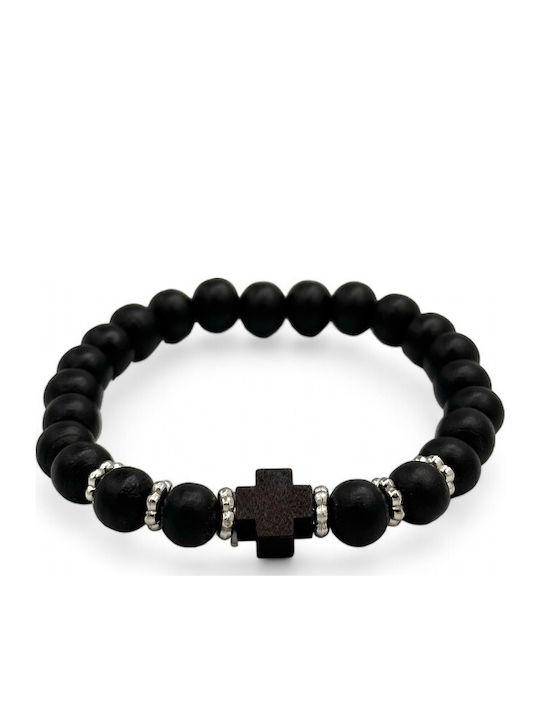 Bracelet with Black Wooden Beads and Cross Fits All Wrists Bracelet with Black Wooden Beads and Cross Fits All Wrists