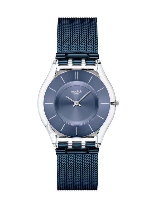 Swatch Cool Skies Γυναικείο Ρολόι 34mm Μπαταρίας με Μπλε Μεταλλικό Μπρασελέ