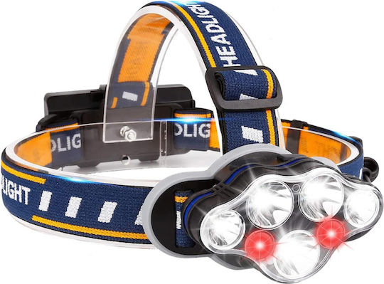 Headlamp Rechargeable Battery 5 White Leds 2 Red Leds 12000 Lumens 8 Lighting Modes 1 Red Strobe Mode Distance 500 M Ipx4 Technology Rotating Forehead Rechargeable