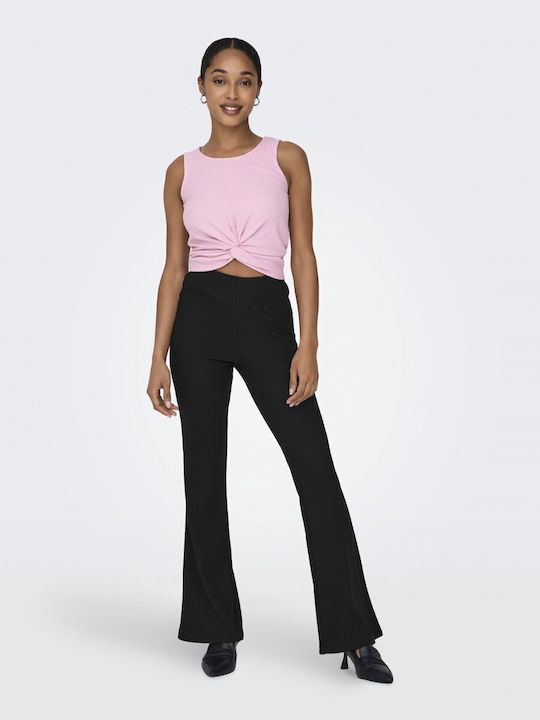 Damen Stoff Hose Schlag mit Gummizug in Schlanker Passform Black