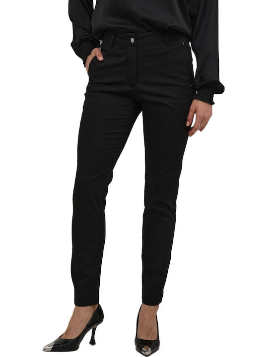 Damen Hoch tailliert Stoff Hose in Schlanker Passform Black