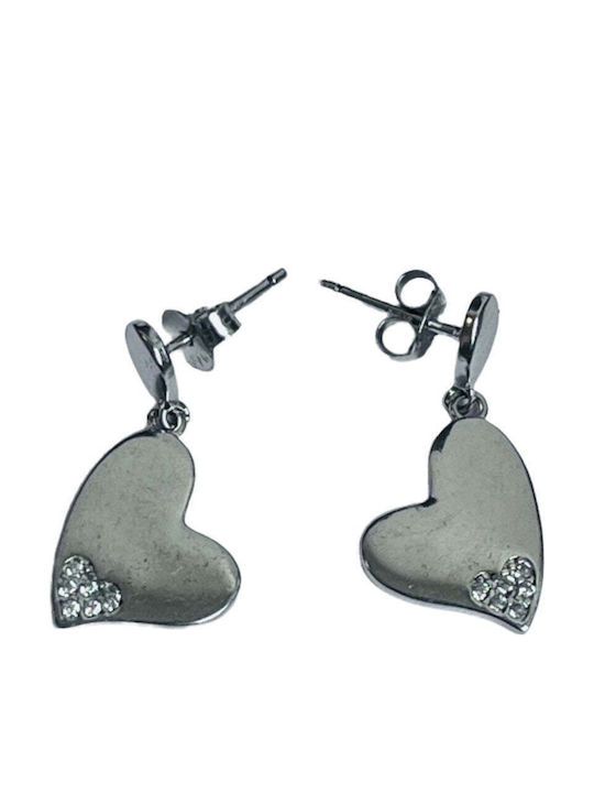 Earrings In 925 Silver Jolie Silver Hearts Zircons 29 X 13 Mm 2.8 G