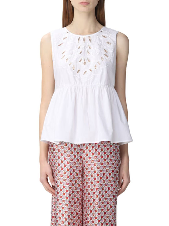 Liu Jo Women's Summer Blouse Sleeveless Floral White