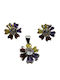 925 Silver Set Multicolored Flowers White Center Model 1