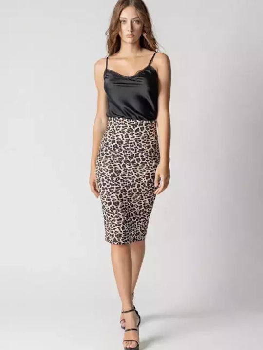 Desiree High Waist Midi Skirt Leopard Animal Print