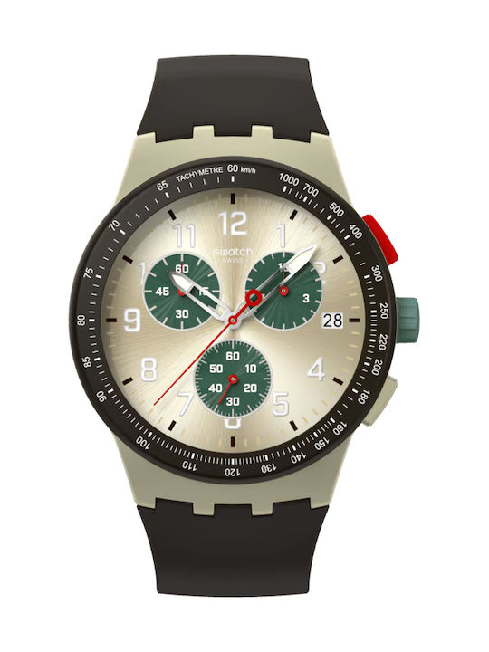 Swatch Obsidian Men's Watch 42mm Chronograph Battery with Black Rubber Strap