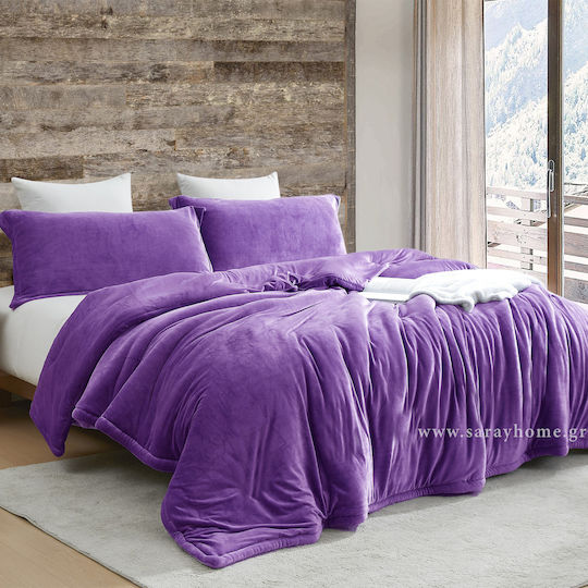 Saray Home Plush Σετ Κουβέρτα Βελουτέ Υπέρδιπλη 220x240εκ. Μωβ