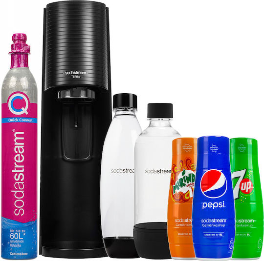 Sodastream Terra Black Carbonated Water Set 2 Bottles + Syrup Concentrates
