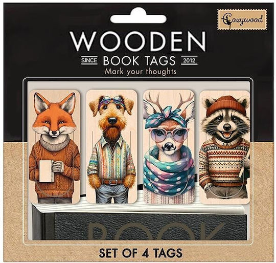 Wooden Bookmarks Cozywood Booklovers Set of 4 Pcs Bkn312 Cozywood