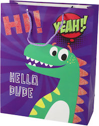 Purple Dinosaur Paper Gift Bag 32cm x 26cm x 10cm