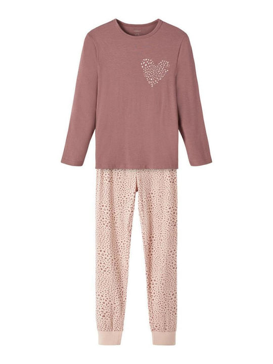 Name It Παιδική Πιτζάμα Χειμωνιάτικη Βαμβακερή Rose Taupe Animal Print