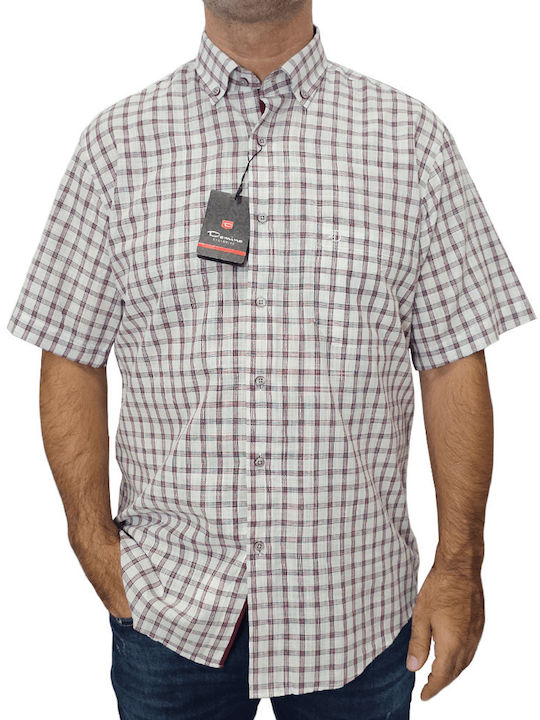 Domino Men's Shirt Short Sleeve Checked Bordo