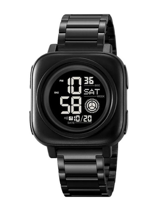 Skmei Ψηφιακό Ανδρικό Ρολόι 41.2mm Μπαταρίας με Μαύρο Ατσάλινο Μπρασελέ