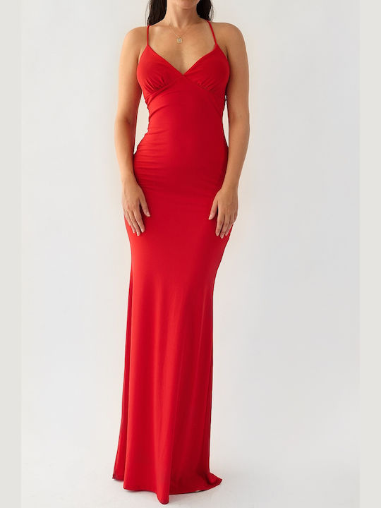 Tonia Rotes Rückenfreies Maxikleid