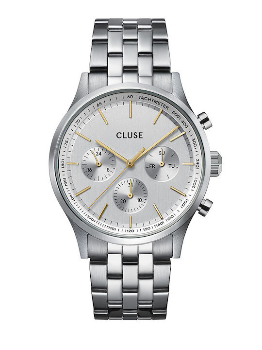 Cluse Ανδρικό Ρολόι 42mm Μπαταρίας με Ασημί Μεταλλικό Μπρασελέ