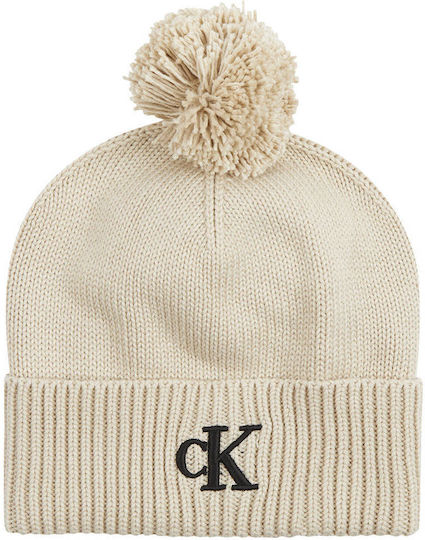 Pom Pom Beanie Beanie Knitted in Beige color