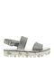 Leather Women's Flat Sandals in Silver Color