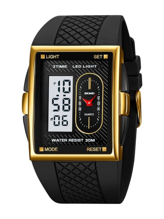 Skmei Analog/Digital Men's Watch 43mm Battery with Rubber Strap Black/Gold/White
