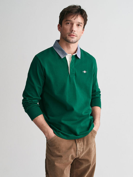 Gant Heavy Bluza Bărbătească cu Mânecă Lungă Polo Green