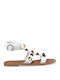 Tsouderos Shoes Women's Flat Sandals with Strap in White Color