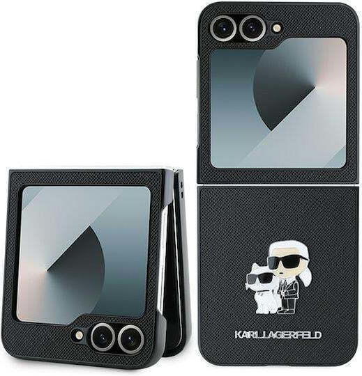 Karl Lagerfeld Saffiano Metal Pin Karl & Choupette Задна Корица Пластмаса / Силикон Черен Galaxy Z Flip6