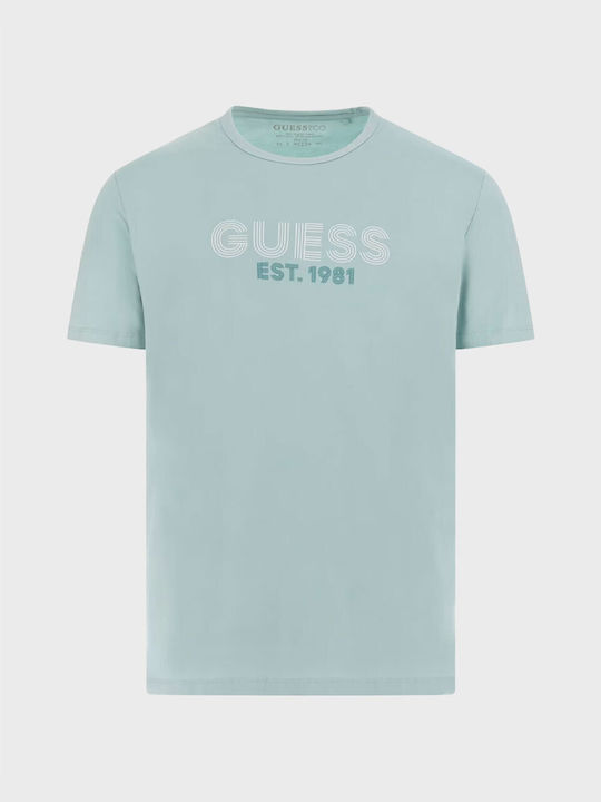 Guess Bluza Bărbătească cu Mânecă Scurtă Albastru deschis