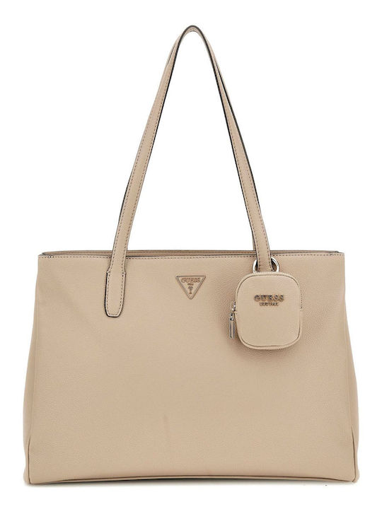 Guess Power Play Charm Women's Bag Shopper Shoulder Beige