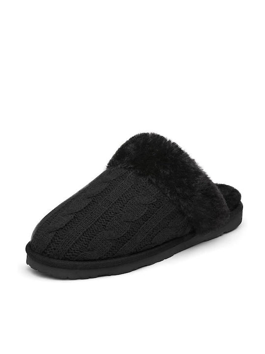 Dream Pairs Leather Winter Women's Slippers in Black color