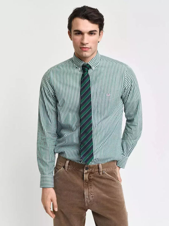 Gant Men's Shirt Long Sleeve Cotton Striped Green