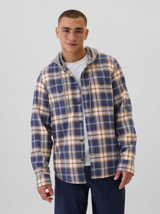 GAP Men's Shirt Long Sleeve Flannel Checked Blue