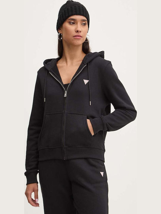 Guess Long Women's Sweatshirt Jacket Hooded Black W4YQ03KC811-JBLK
