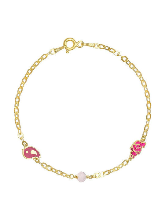 Dio Jewellery Lab Παιδικό Βραχιόλι Αλυσίδα από Ασήμι με Κοριτσάκι Και Πουλάκι Με Σμάλτο