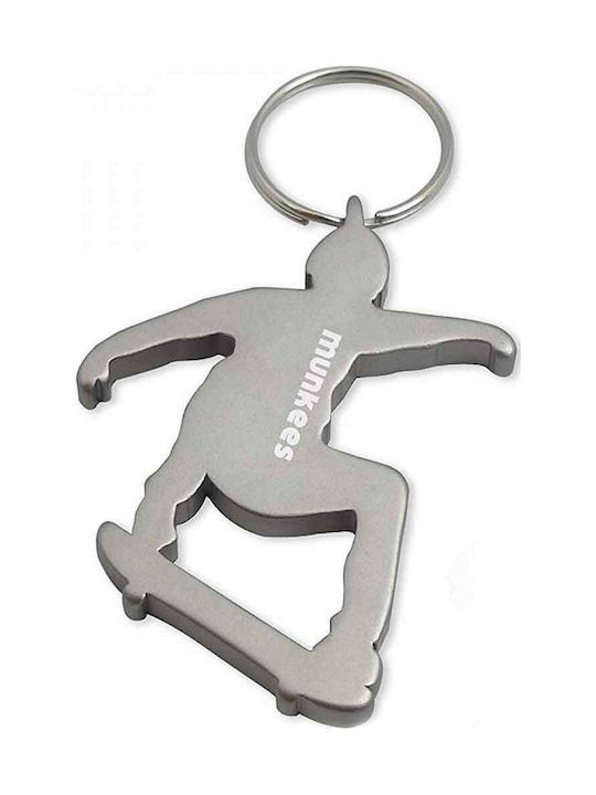 Munkees Keychain Opener Skateboarder Silver