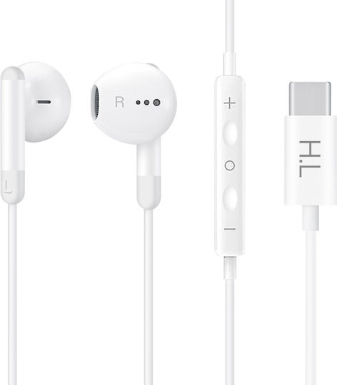 Earphones Hands-free Kit Usb Type C Smartphone Tablet Remote + Micro White