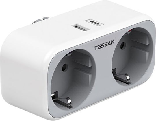 Tessan Power Strip 2 Sockets with 1 USB-A and 1 USB-C without Cable
